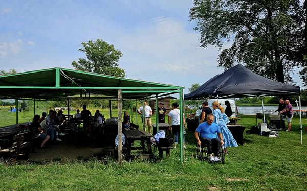 Rozstawione namioty na polu namiotowym.